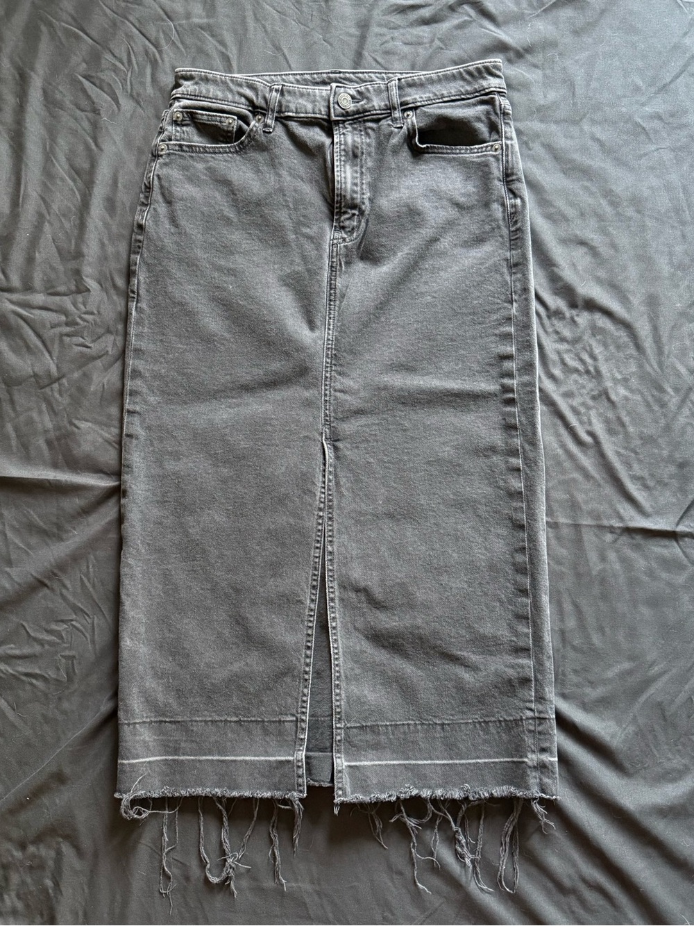 GAP Gray Denim Midi Skirt with Center Slit